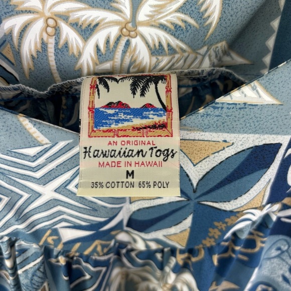 Vintage Hawaiian Togs Bark Cloth Dress Blue Luau Kaftan Muu Muu Tiered Size M - Picture 4 of 7